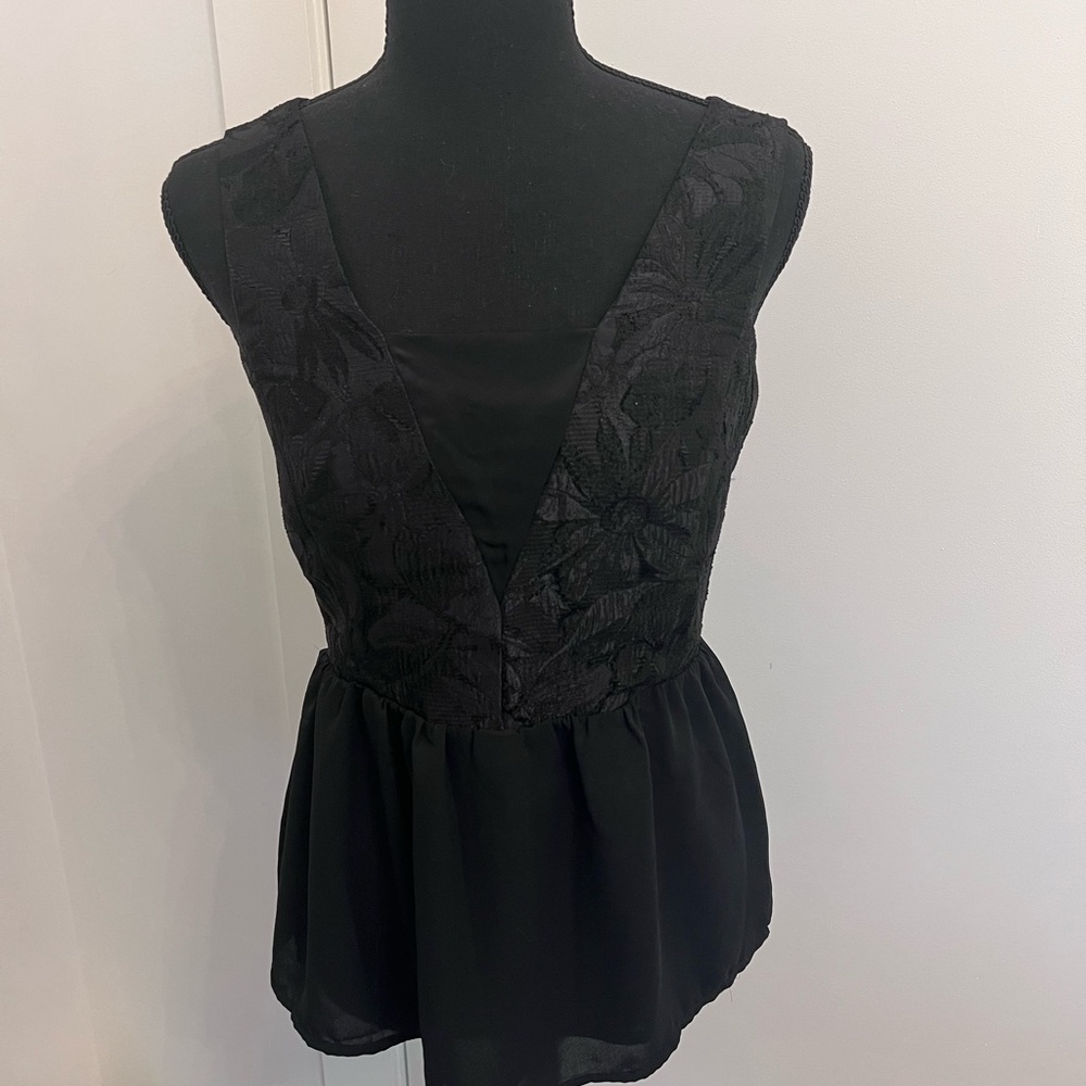 Forever 21 Black Asymmetrical Peplum Blouse